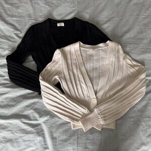 Aritzia Wilfred Plunge Front Sweater - Black & Oak - 2 FOR 1